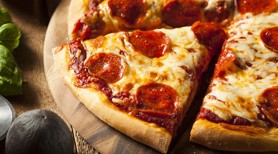 Slice of pepperoni pizza from Lucky Joe's