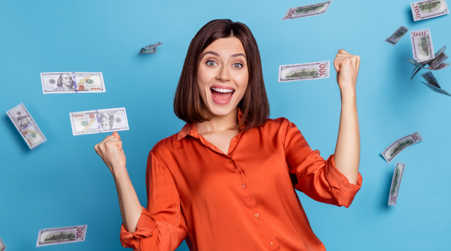 money and women smiling for win!